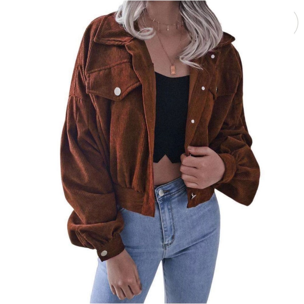 16.-   Women's Corduroy Long Sleeve Jacket Collared Button Down Casual